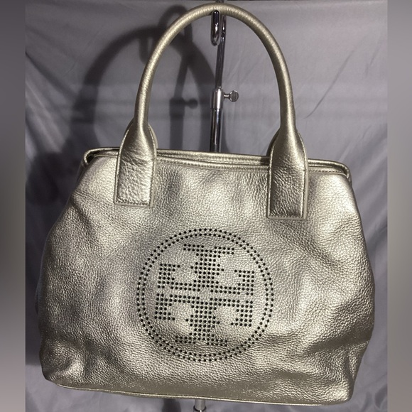 SOLD……..Tory Burch Signature Metallic Gold Thick Leather Satchel Tote Bag - Picture 11 of 11